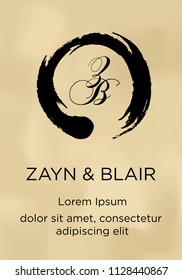 monogram zen symbol, old paper wedding invitation card template