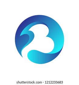 monogram/initial letter b  logo design with wave style in circle shape