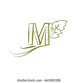 Monogram,Logo M Letter,Geometric,Abstract design template with mint leaf.Vector