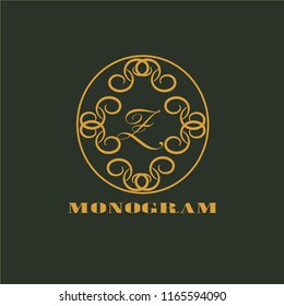 Monograms, design elements, sophisticated template. Vector calligraphic elegant design of the logo on a dark green background. Sign of emblem "Great Letters" z for royalty, business cards, boutique,