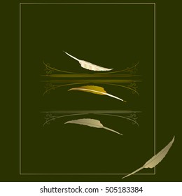 monograms and goose feather on a green background, vector illustration