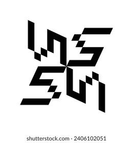 EL DISEÑO CERAMICO DE LOGOTIPO DE MONOGRAMOS QUE FORMA EL NÚMERO "5" Y ESTÁ ROTADO. FONDO BLANCO.