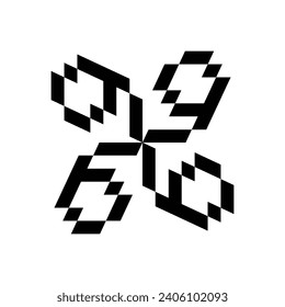 EL DISEÑO CERAMICO DE LOGOTIPO DE MONOGRAMOS QUE FORMA EL NÚMERO "6" Y ESTÁ ROTADO. FONDO BLANCO.