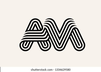 AM monogram.Typographic logo with uppercase letter a and letter m overlapped.Lettering icon in modern, geometric style.Intertwined initials sign isolated on light background.