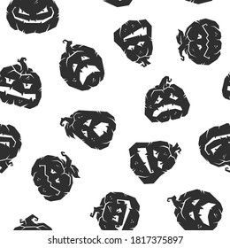 Monohrome seamless pattern with pumpkin with face emotion for halloween october party