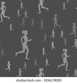 Monohrome silhouette of a running girl. Seamless pattern. Vector illustration.