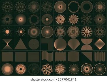 Monoline, abstract design elements, set of sheometric elements for packaging, patterns, ornaments, logos. Combine, change color