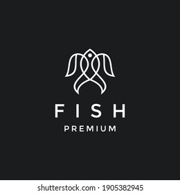 monoline abstract fish mirrored logo icon vector inspiration  in black background.