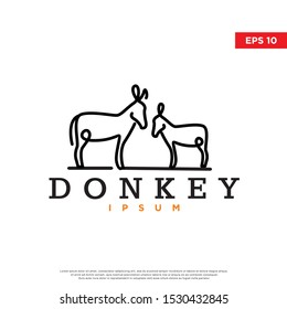 monoline animal donkey logo. scrabble art style. modern icon, template design