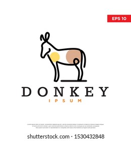 monoline animal donkey logo. scrabble art style. modern icon, template design