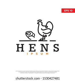 monoline animal hen logo. scrabble art style. modern icon, template design