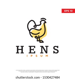 monoline animal hen logo. scrabble art style. modern icon, template design