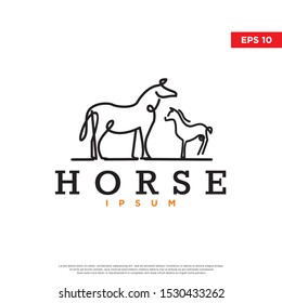 monoline animal horse logo. scrabble art style. modern icon, template design