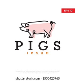 monoline animal pig logo. scrabble art style. modern icon, template design