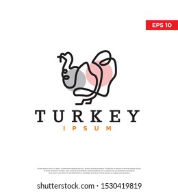 monoline animal turkey logo. scrabble art style. modern icon, template design