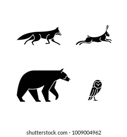 Monoline Animals - Set of 4 Monoline Animals: Fox, Hare, Bear, Owl