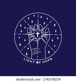 monoline art " hand holding christian cross ", vector illustration
