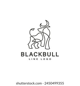 Monoline art logo design with black Bull vector illustration 2