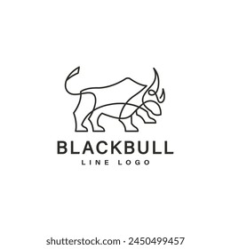 Monoline art logo design with black Bull vector illustration