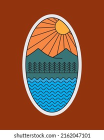 monoline art of mountain and the sea