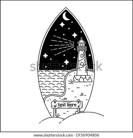Monoline badge design of lighthouse in the beach