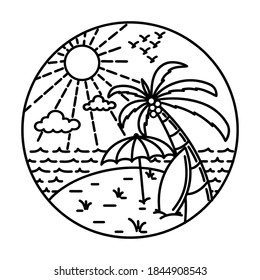 ilustración monoline graphic de la playa de verano