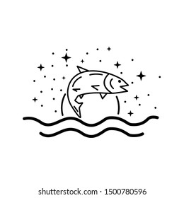 monoline badge design. vector element - fish, sun and wave.