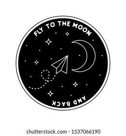 monoline badge design. vector element - stars, moon and paper plan.