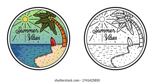 monoline beach badge design, summer vibes