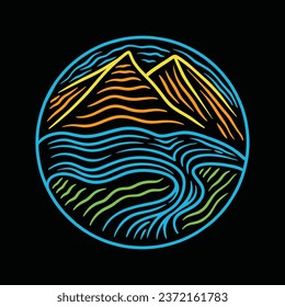 Monoline Beach Mountain Vector Graphic Design illustration Emblem Symbol and Icon