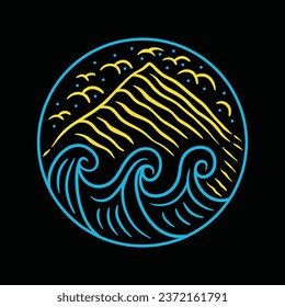 Monoline Beach Mountain Vector Graphic Design illustration Emblem Symbol and Icon