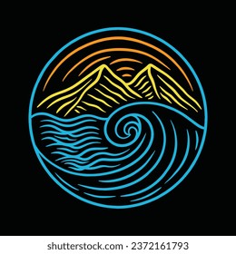 Monoline Beach Mountain Vector Graphic Design illustration Emblem Symbol and Icon