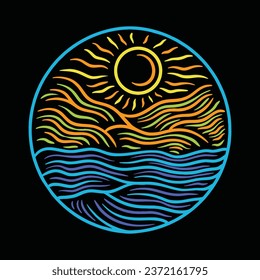 Monoline Beach Mountain Vector Graphic Design illustration Emblem Symbol and Icon