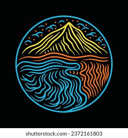 Monoline Beach Mountain Vector Graphic Design illustration Emblem Symbol and Icon