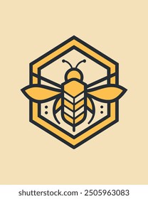 Monoline bee with hexagon for your honey shop logo, or your business