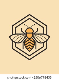 Monoline bee with hexagon for your honey shop logo, or your business