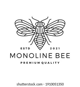 monoline bee line outline line art logo vector icon illustration