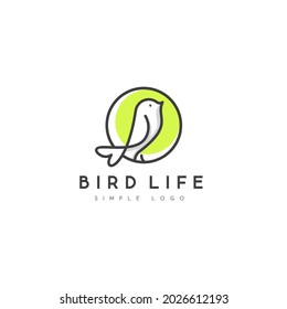 monoline bird perching on circle simple logo vector illustration