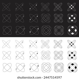 Elementos minimalistas geométricos monoline boho. Conjunto de Vector de estilo boho decorativo simple y moderno. Línea estética Y2k y elemento estrella.