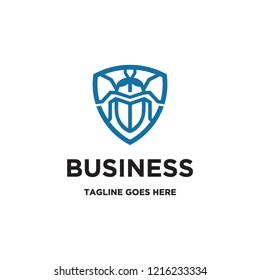 monoline bug in shield logo icon vector