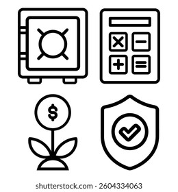 Monoline Business Money Saving Icons Accounting