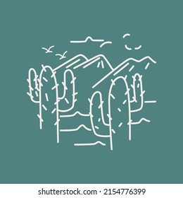 Monoline Cactus Vintage Retro Vector