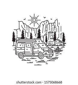 Monoline Camping vector illustration  tshirt, merchandise, brand, apparel