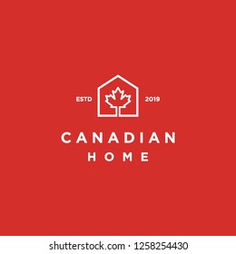 monoline canada maple leaf and home logo icon vector inspiration