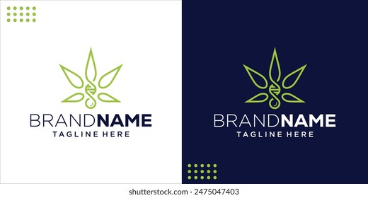 monoline cannabis leaf logo, Inspiration Design, Vector