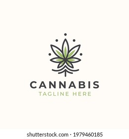 Monoline Cannabis Logo Template. Vector Illustration