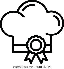 Monoline Chef Hat With Prize Ribbon Rosette Badge on the Brim for Culinary Excellence Award Recognition