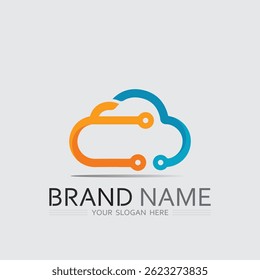 Monoline Cloud Logo Icon for Minimalist App, Data Transfer Web Service and Online Company

