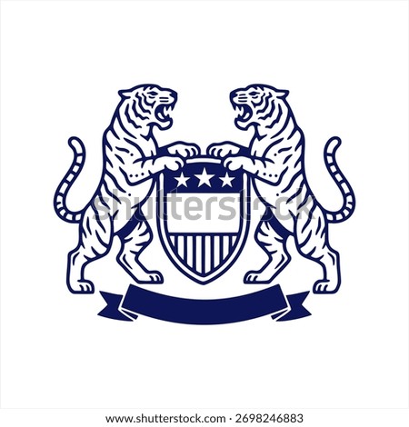 monoline coat of arms logo, herladic line art, modern vintage tiger	
