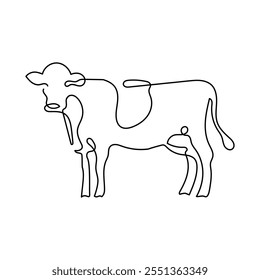 Monoline Cow Icon. Simple Line Cow Symbol. Minimalist Farm Animal Vector.